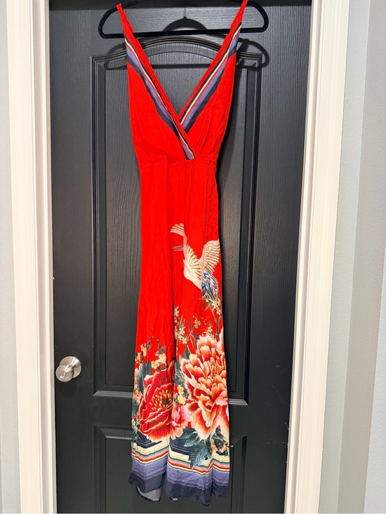 FARM Rio Dresses & Skirts - FARM Rio Vibrant Red Floral & Crane Maxi Dress -U-